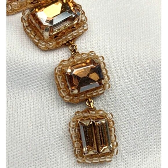 Deepa Gurnani Anthropologie Earrings Crystal Gold Cushion Linear Dangling - Picture 3 of 8